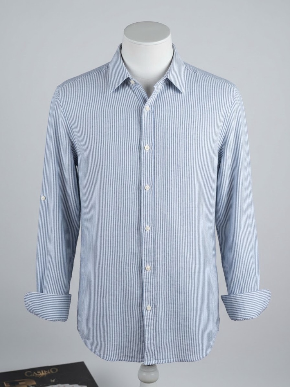 Light Blue Stripe Long-Sleeve Men's Shirt